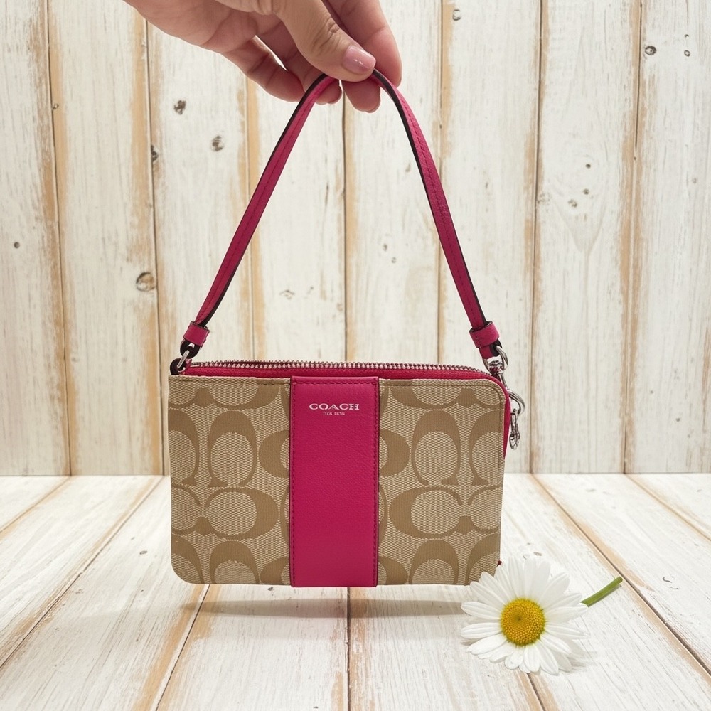 Coach Pink Signature Canvas Wristlet Y2K Mini Pouch EU